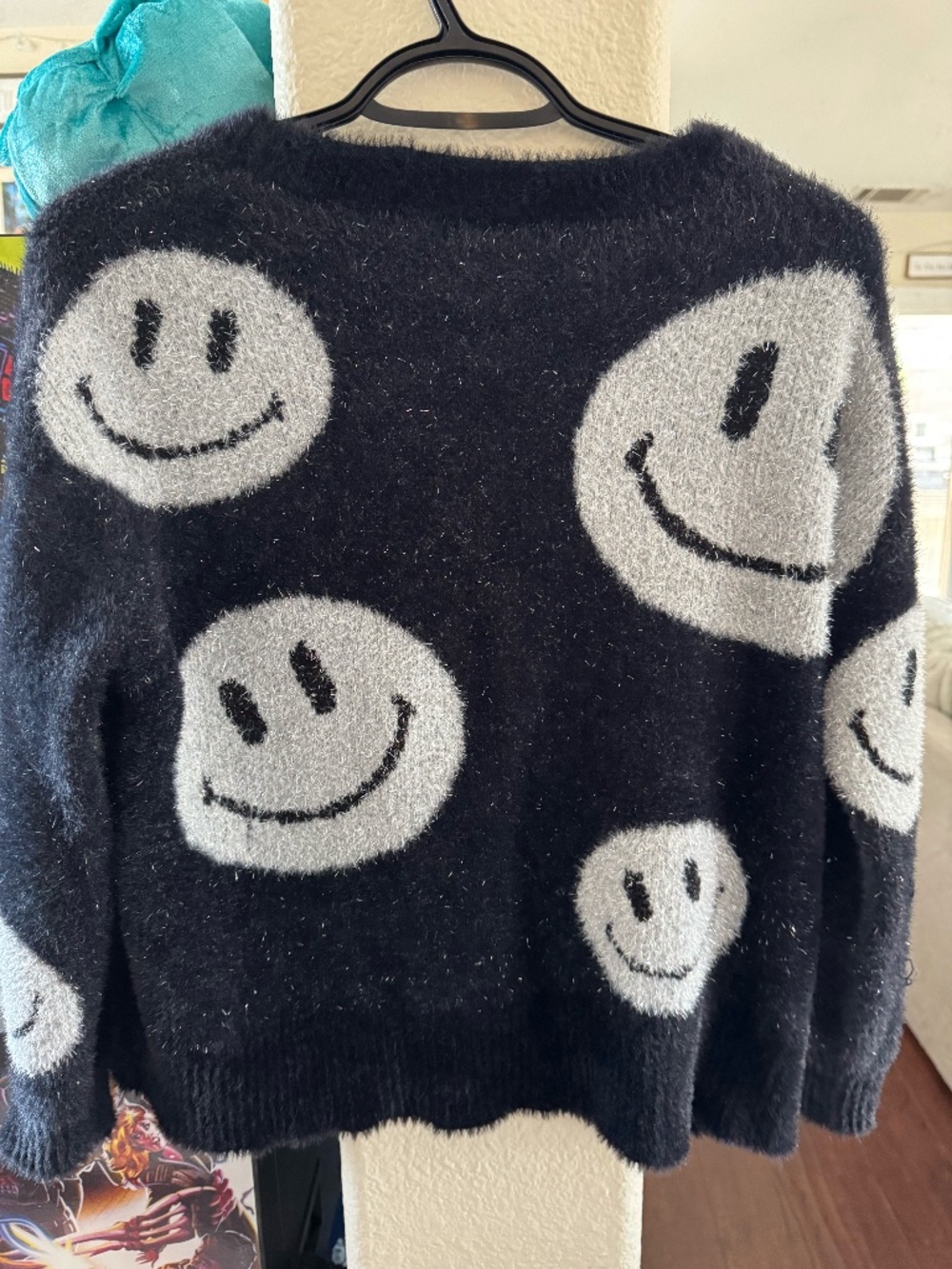 Limited Too Sweater Happy Faces Black With Silver, Used Lightly